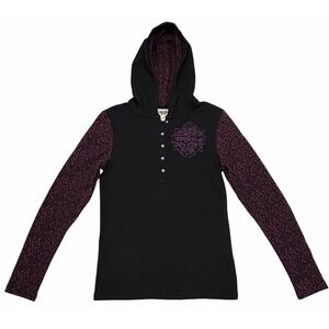 Harley-Davidson Leopard Animal Print Hoodie Pullover Black Purple Womens Medium